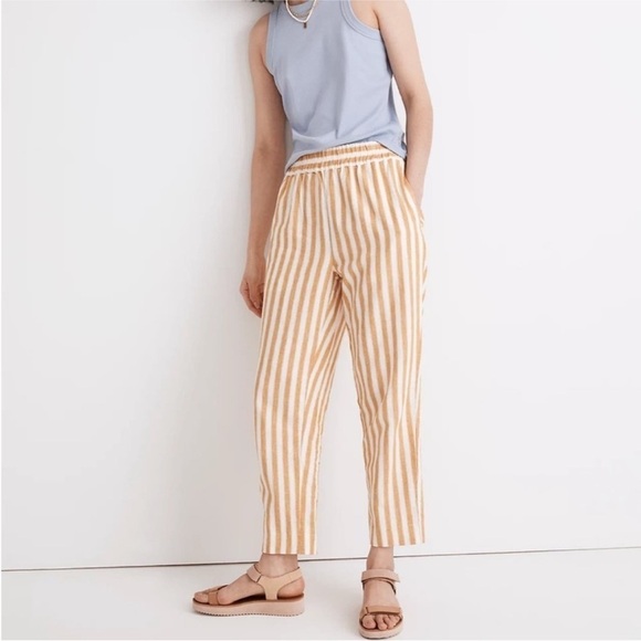 Madewell Tapered Huston Pull-On Crop Pants in Stripe High Rise linen - Picture 1 of 6